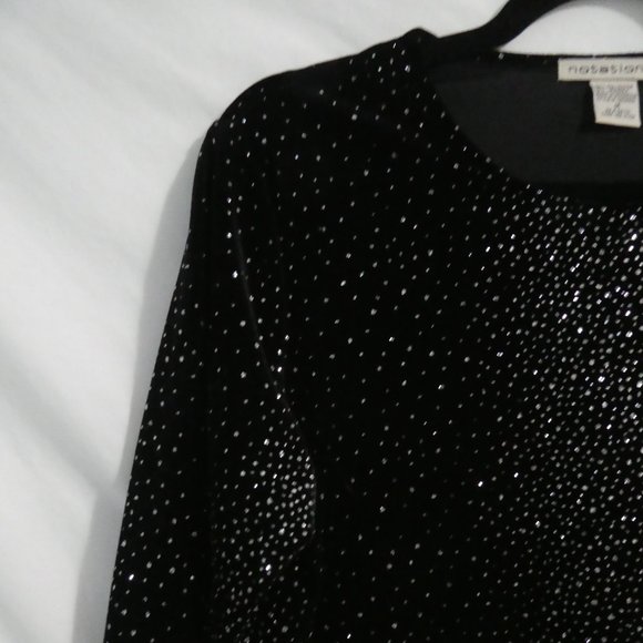 NOTATIONS | medium | Stunning Black Velour Glittery Long Sleeve Top | NWOT - Picture 3 of 15